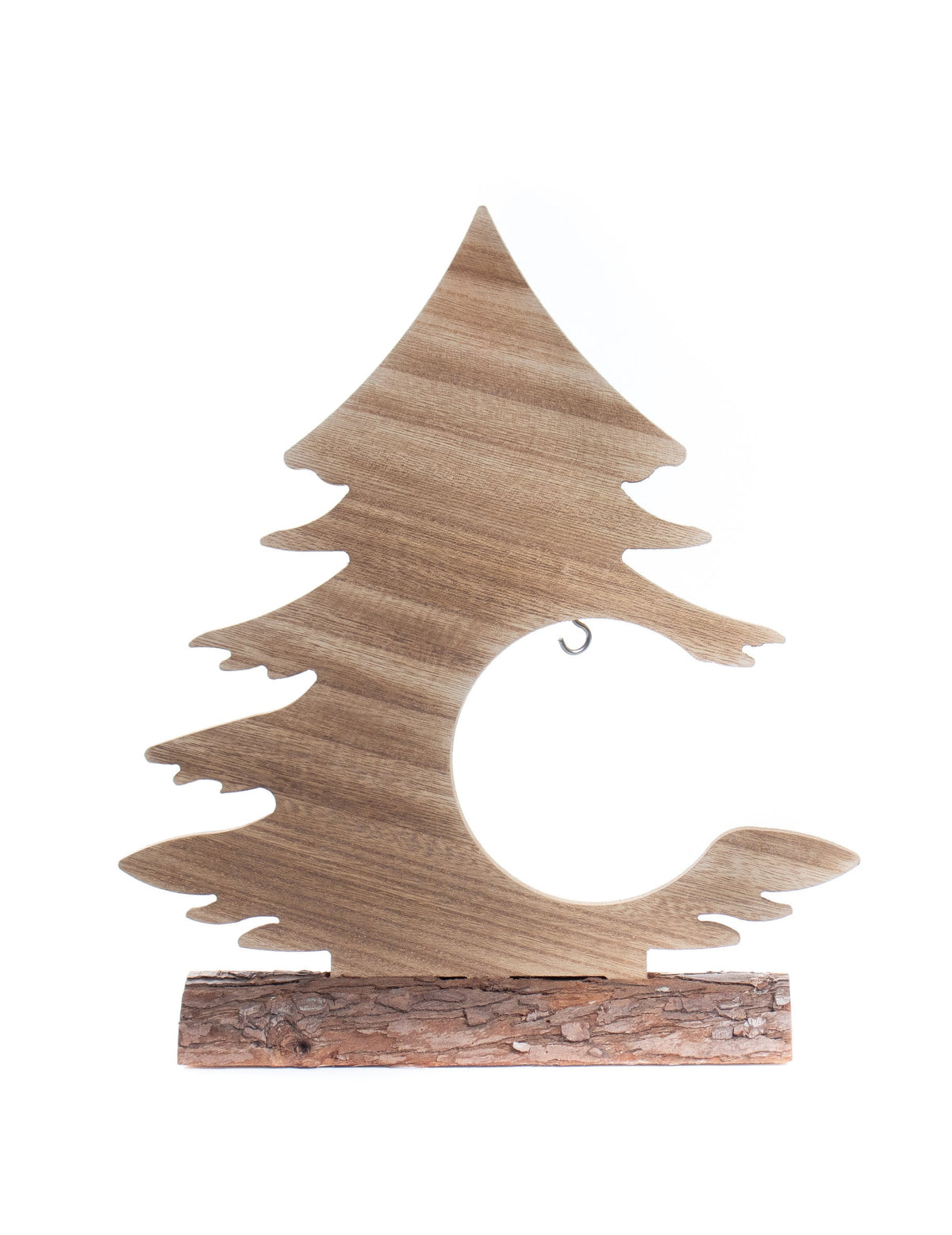 Décoration sapin en bois sur socle en rondin naturel