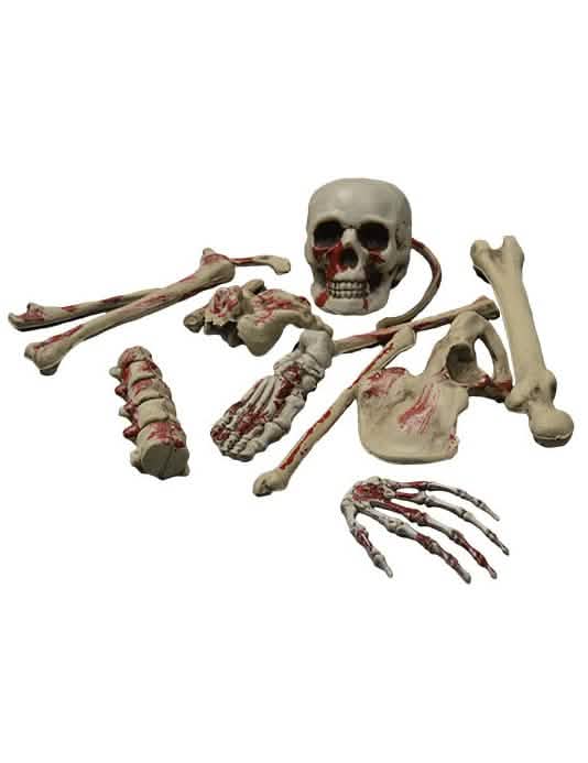 Okrvavená halloweenska dekorácia kostry béžová a červená