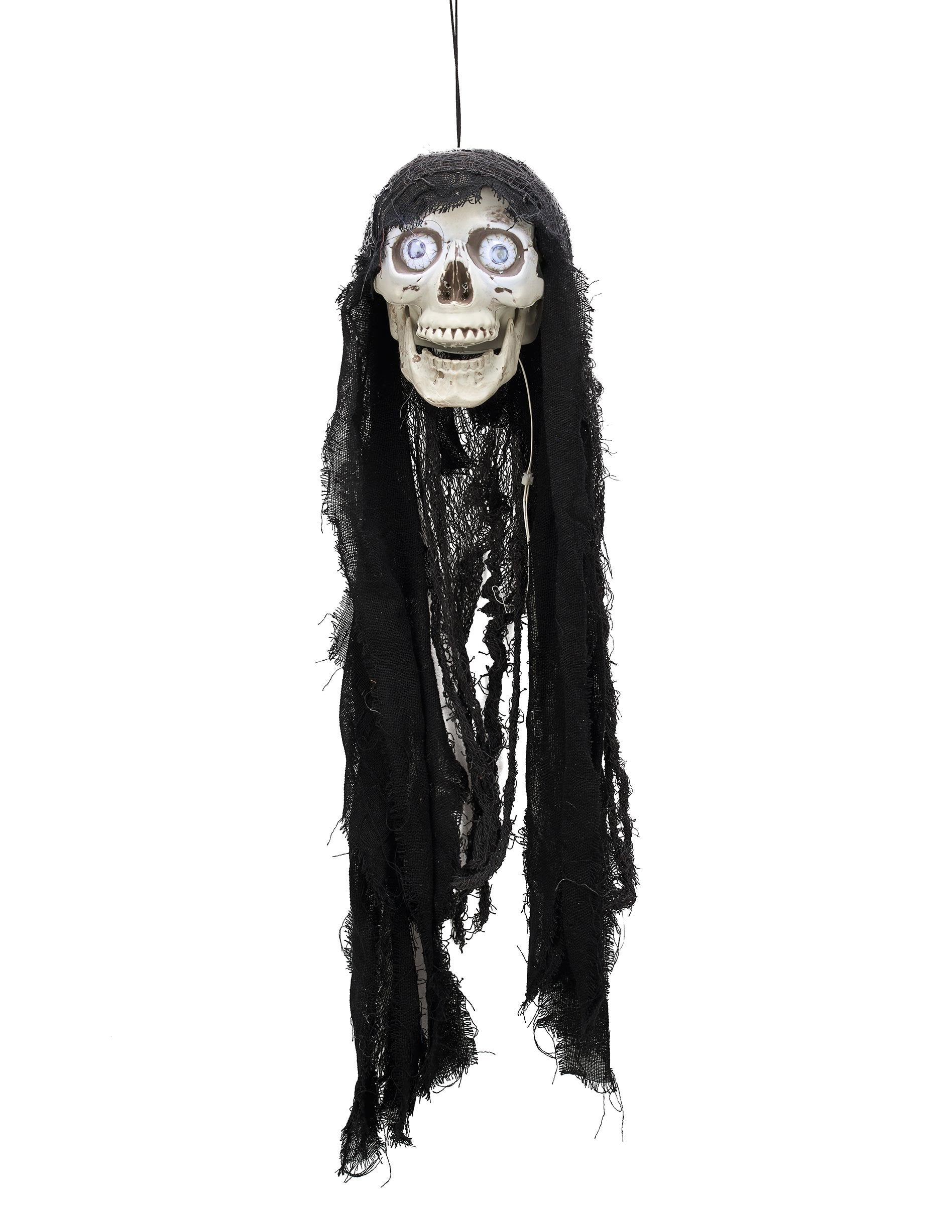 Osvetlená a zvuková animovaná dekorácia lebky na Halloween čierna