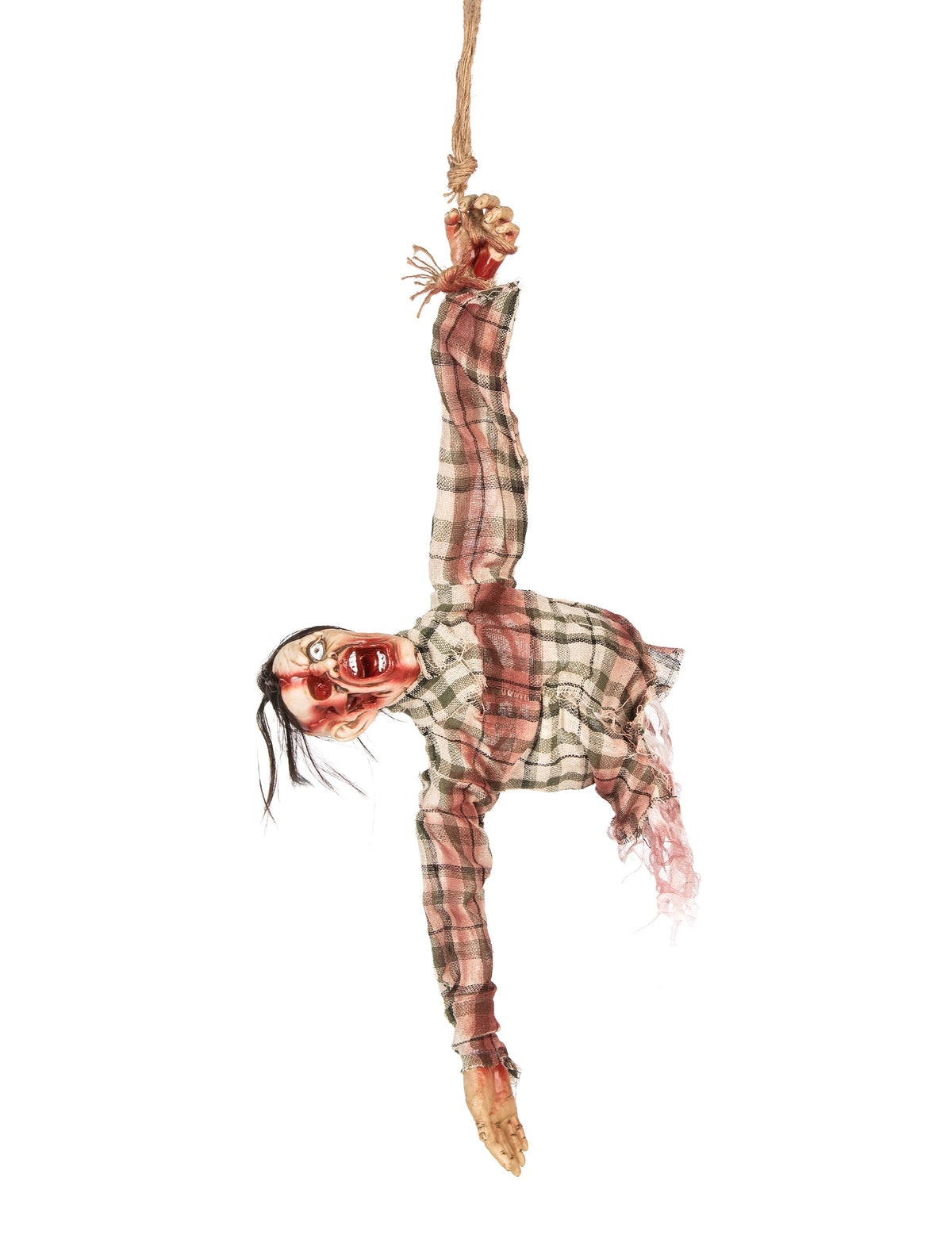 Décoration torse de zombie pour Halloween suspendu avec chemise à carreaux ensanglantée