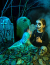 Décoration zombie animé pour Halloween avec voile et œil lumineux rouge