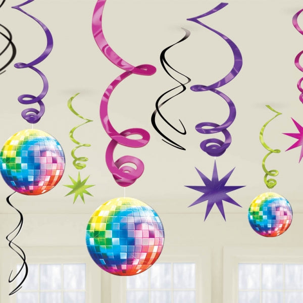 Décorations à suspendre disco boule à facettes et spirales pour fête multicolores