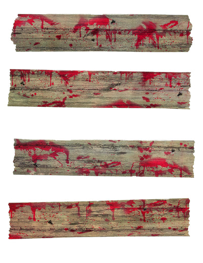 Décorations barricades de zombie pour Halloween effet bois avec taches de sang rouge