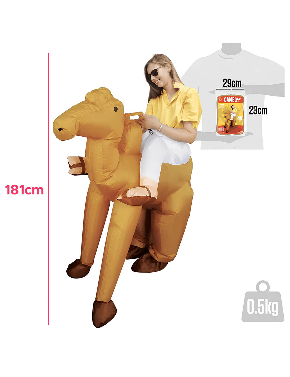 Rozmery a balenie kostýmu na chrbát ťavy pre dospelého