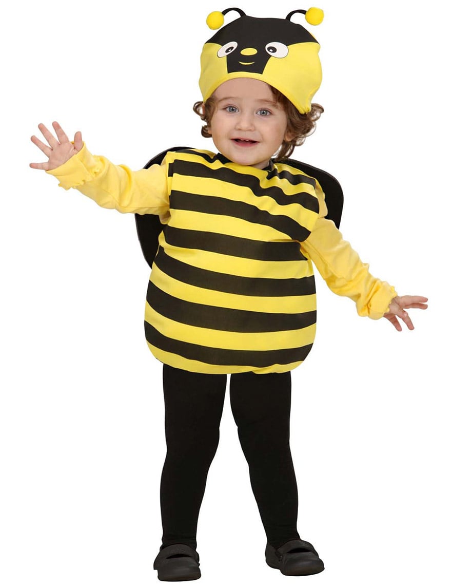 Déguisement d'abeille pour bébé jaune et noir à rayures avec coiffe