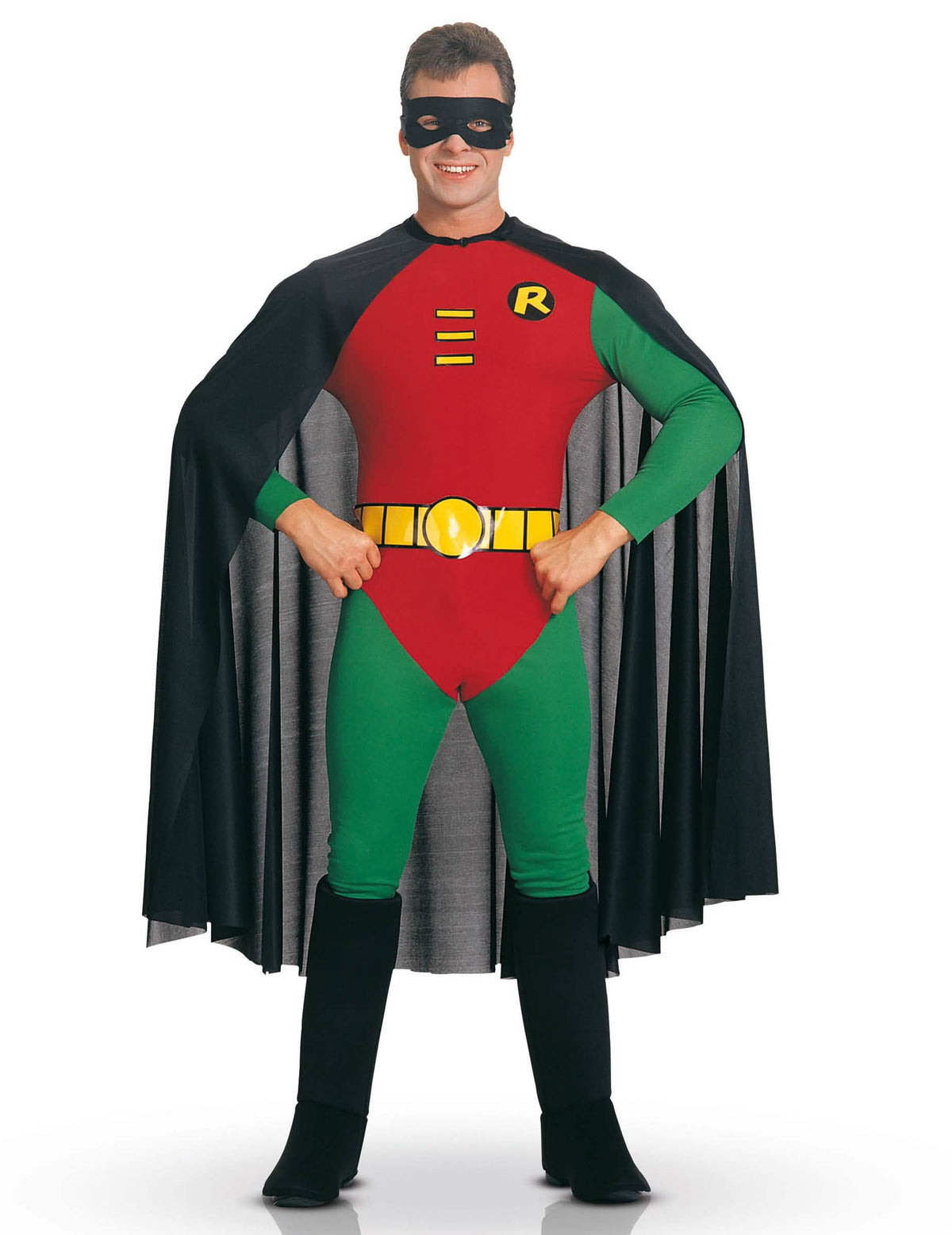 Kostým Robin™ pre dospelý červená a zelená s čiernym plášťom a maskou
