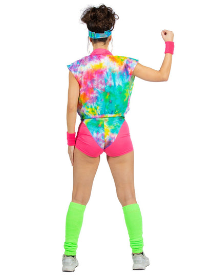 Dámsky neónovo-farebný batikovaný aerobikový kostým