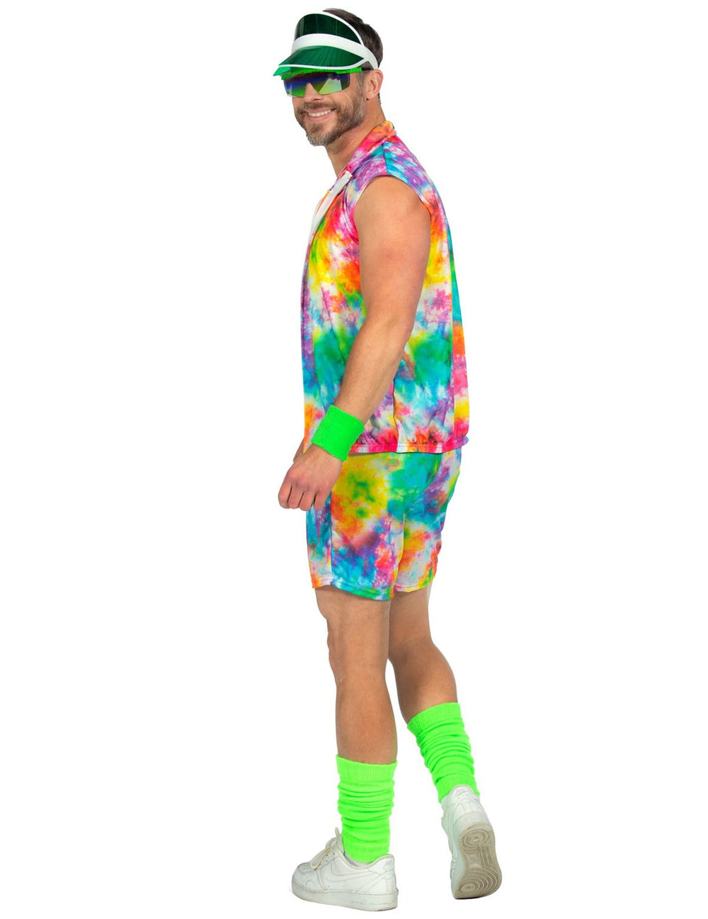 Vue de profil du déguisement aérobic tie and dye pour homme