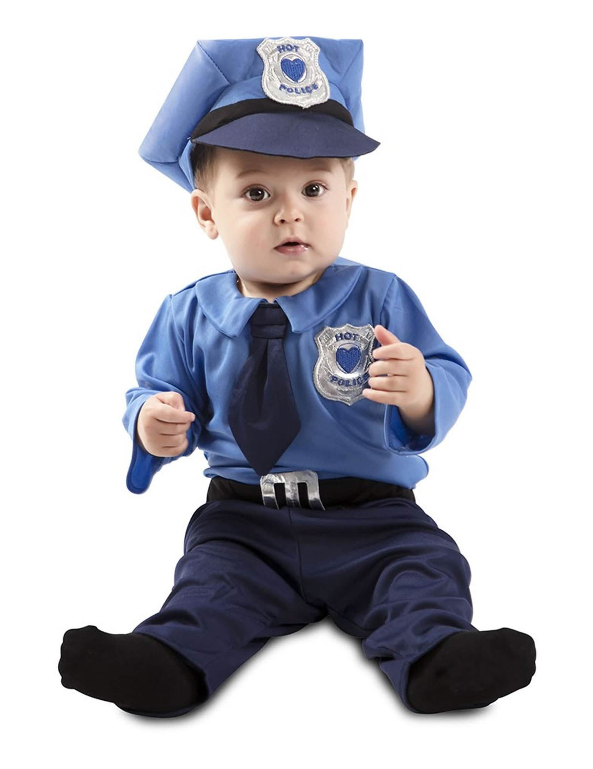 Kostým polícia pre bábätko modrá s čiapkou a kravatou