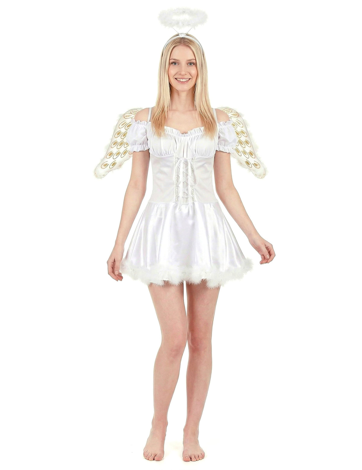 Déguisement ange blanc sexy pour femme avec ailes et auréole