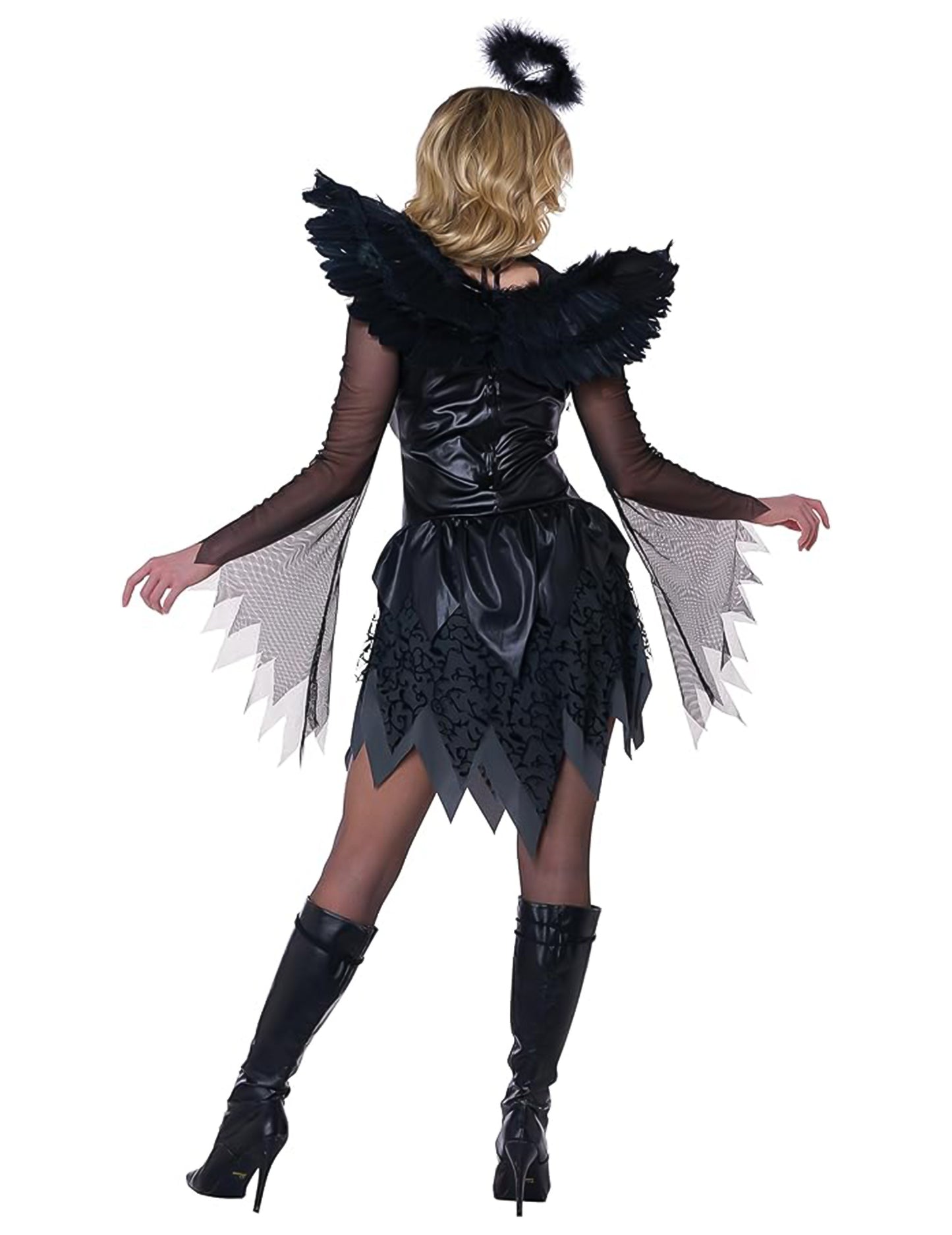 Vue de dos du déguisement d'ange déchu pour femme