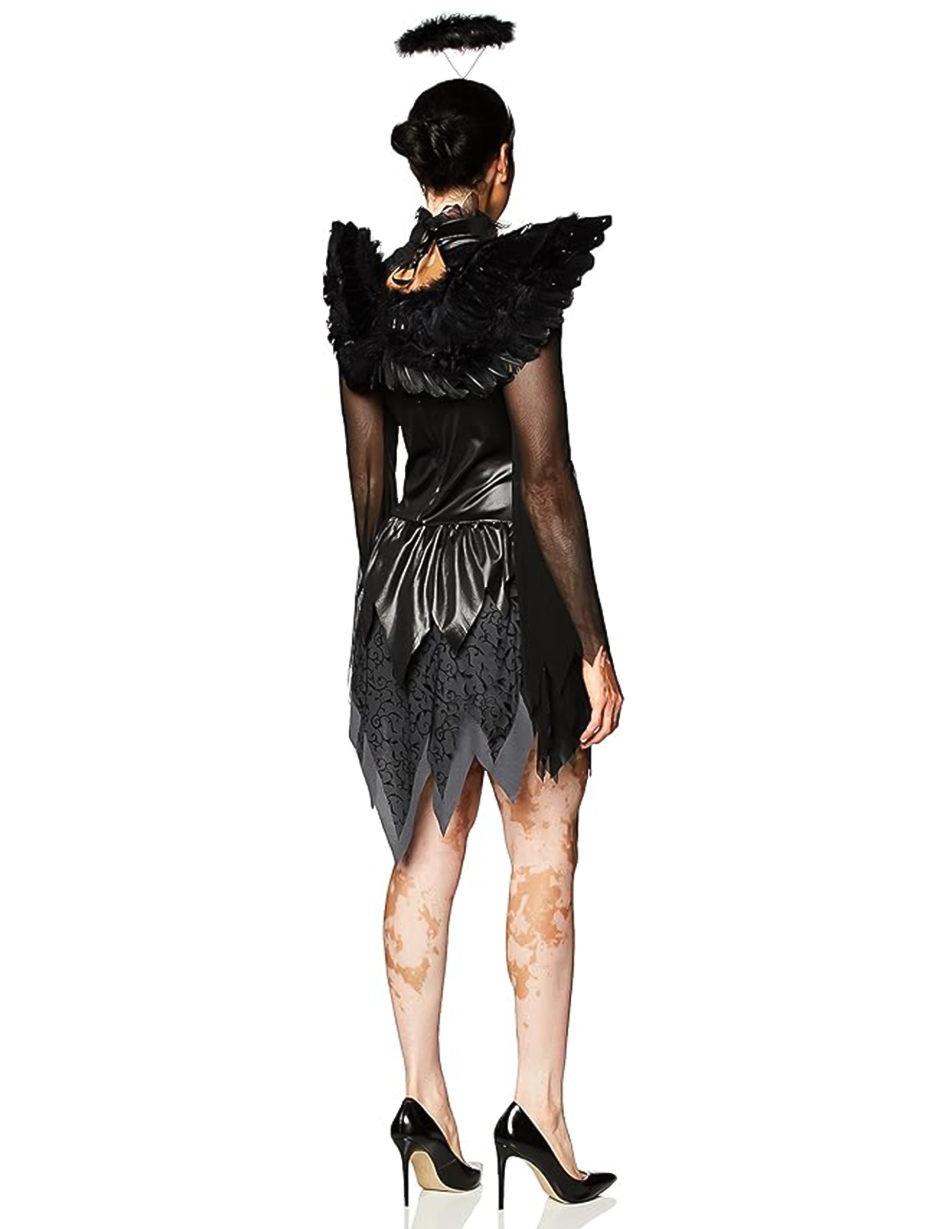 Vue de dos du déguisement d'ange déchu pour femme