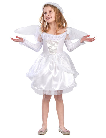 Déguisement d'ange pour fille blanc avec ailes et auréole