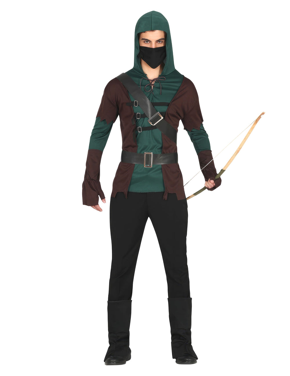 Vue de face du déguisement d'archer masqué pour homme