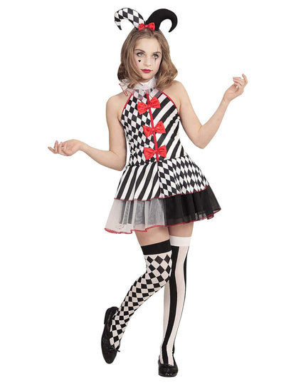 Vue de face du déguisement arlequin damier pour fille