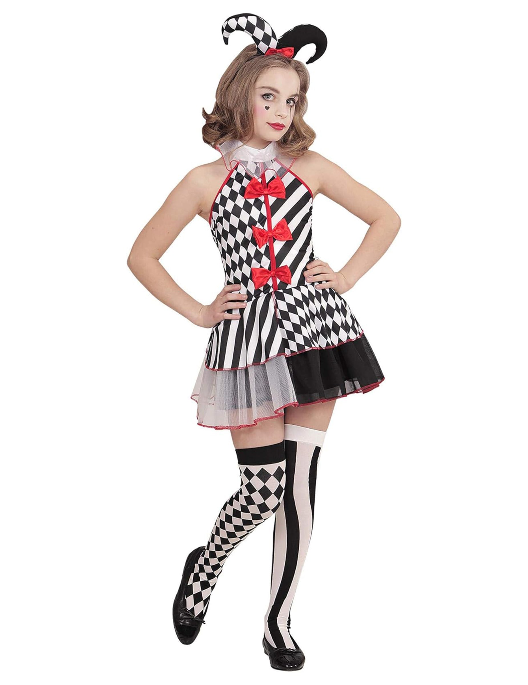 Vue d'ensemble du déguisement arlequin damier pour fille