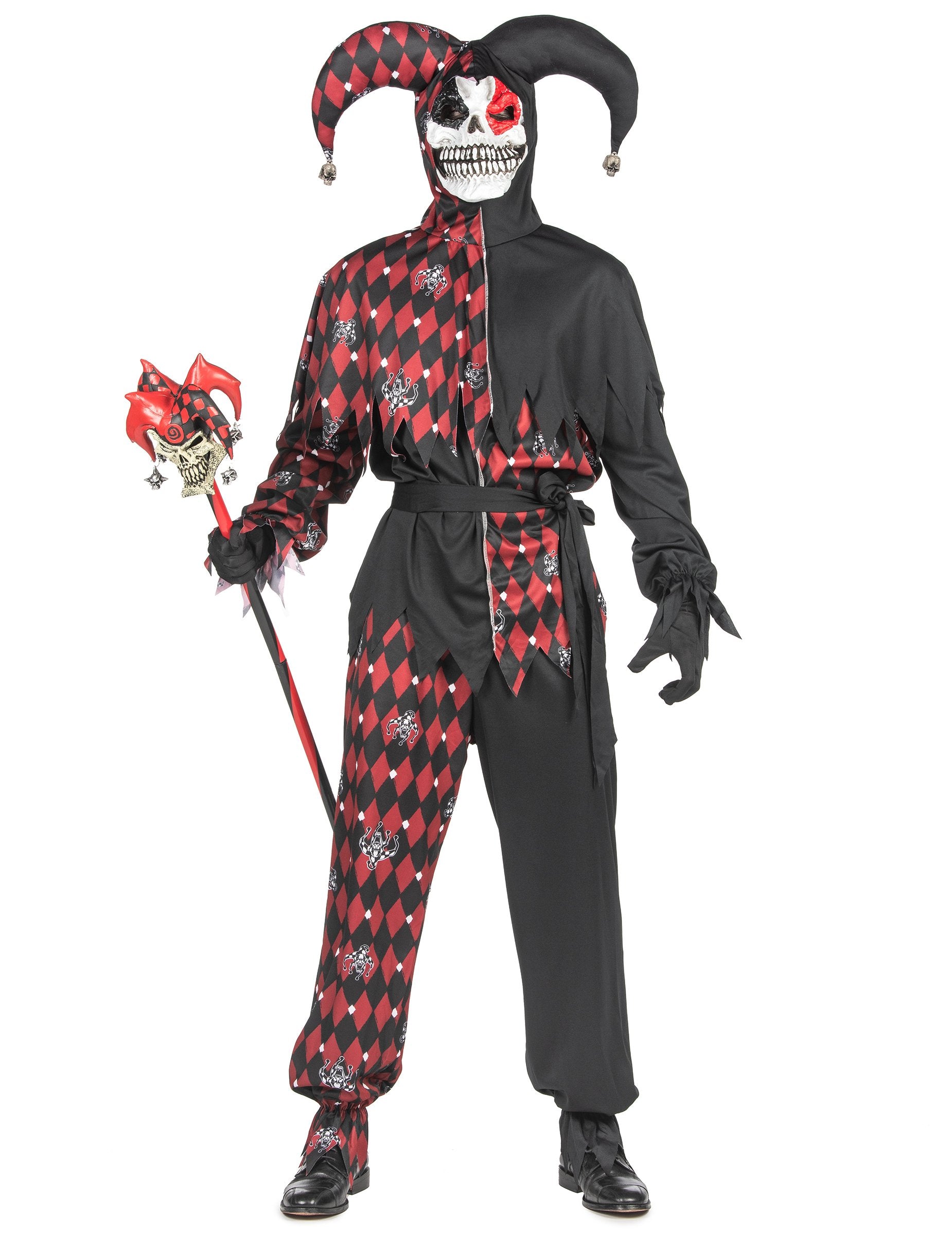 Vue avec sceptre du déguisement Arlequin du mal luxe pour homme