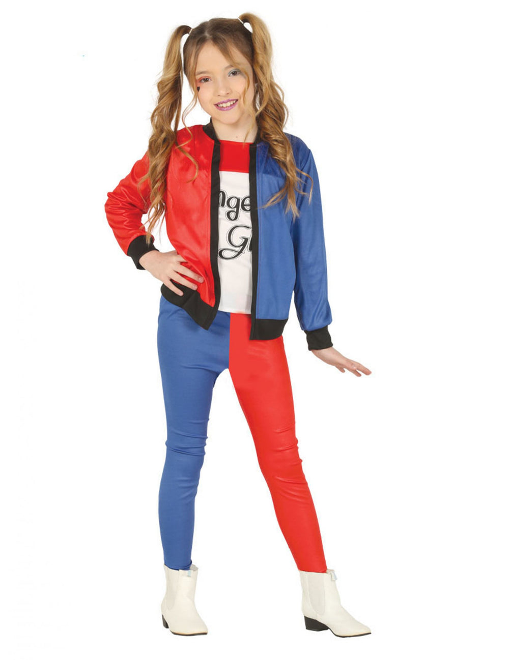 Déguisement arlequine pour fille rouge et bleu