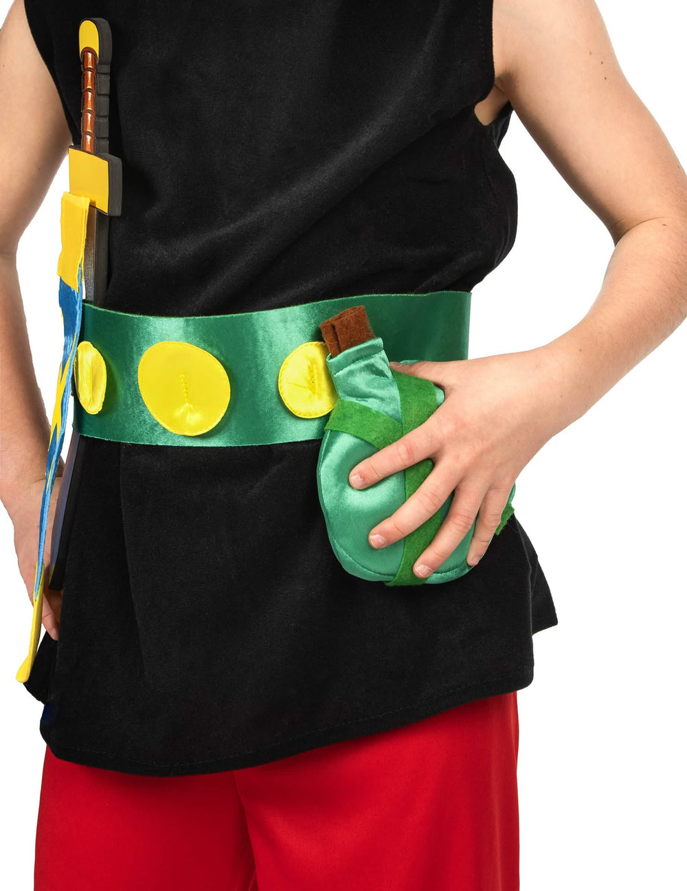 Detail opaska s mečom a fľaškou kostýmu Asterix pre dieťa