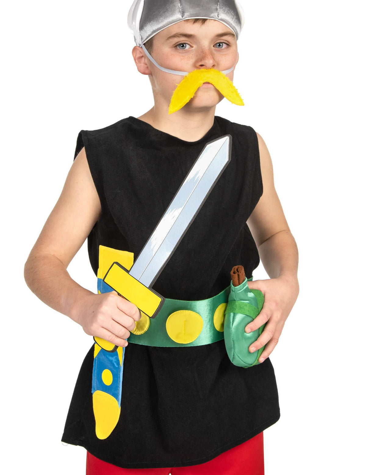 Kostým Asterix pre dieťa s helmou a žltá fúzmi