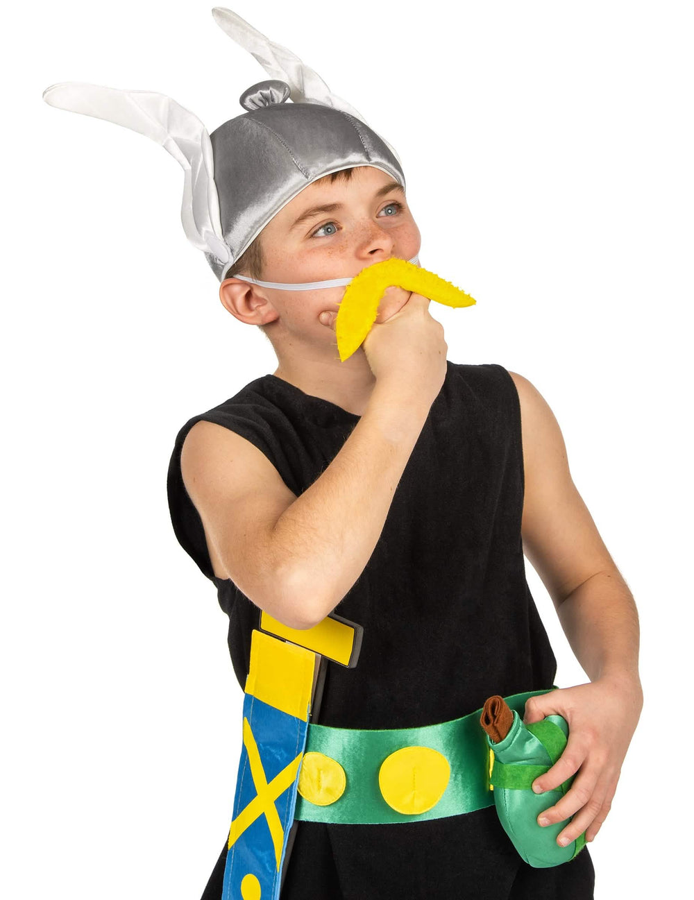 Detail na prilbu a fúzy kostýmu Asterix pre dieťa