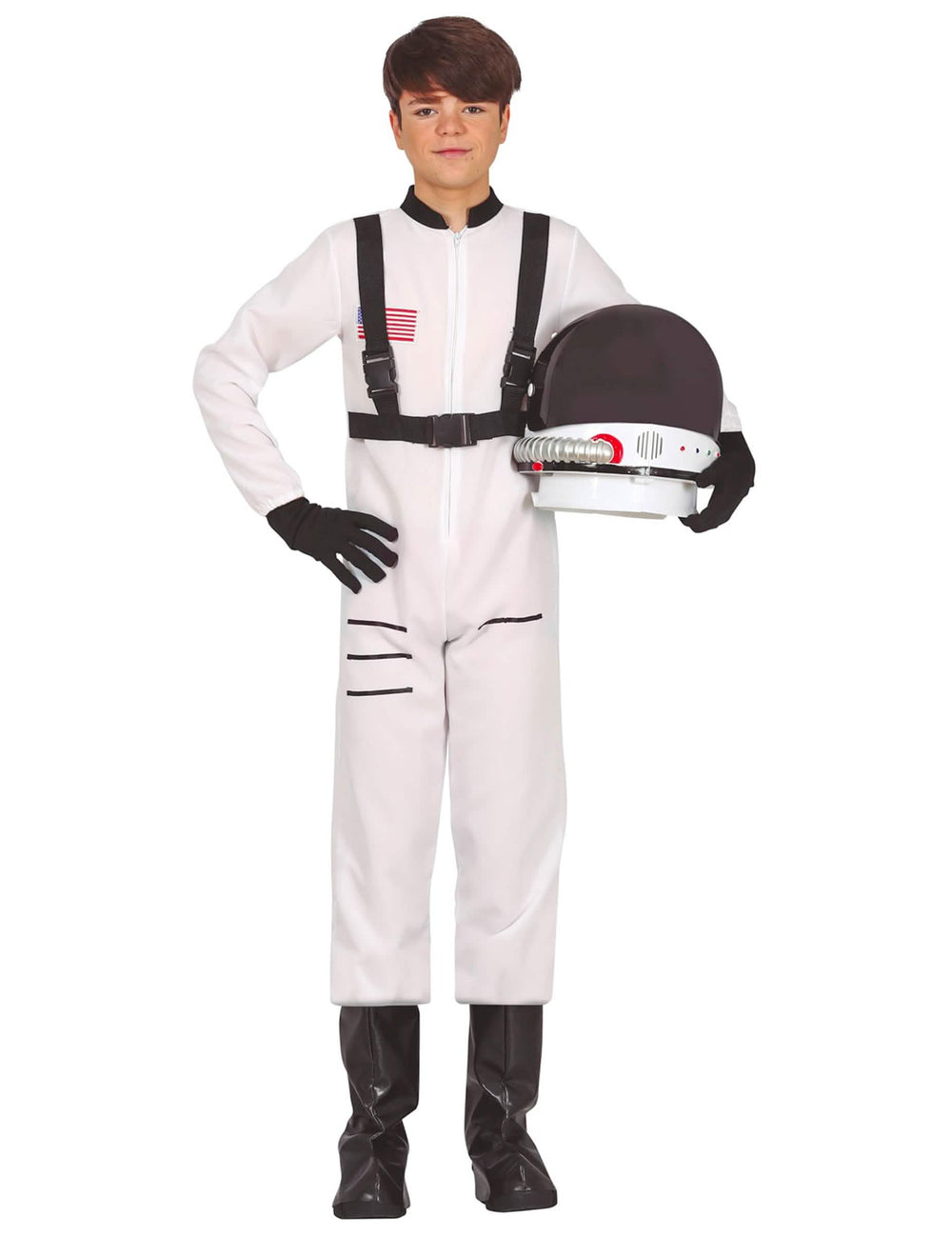 Kostým astronauta pre tínedžer biela so čiernymi popruhmi a prilbou