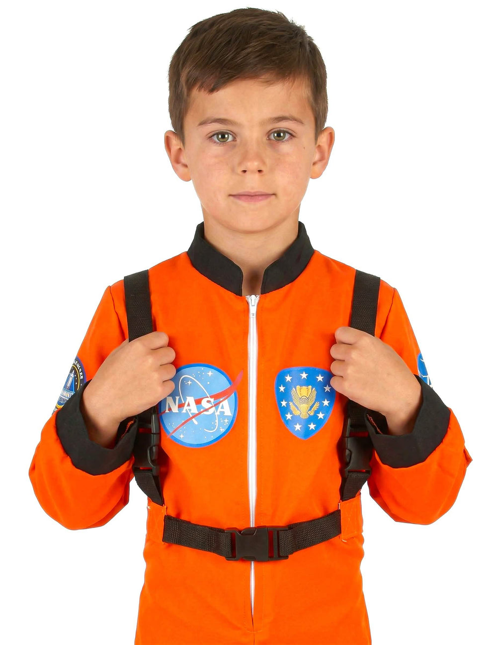 Detail na nášivkách a popruhoch kostýmu astronauti