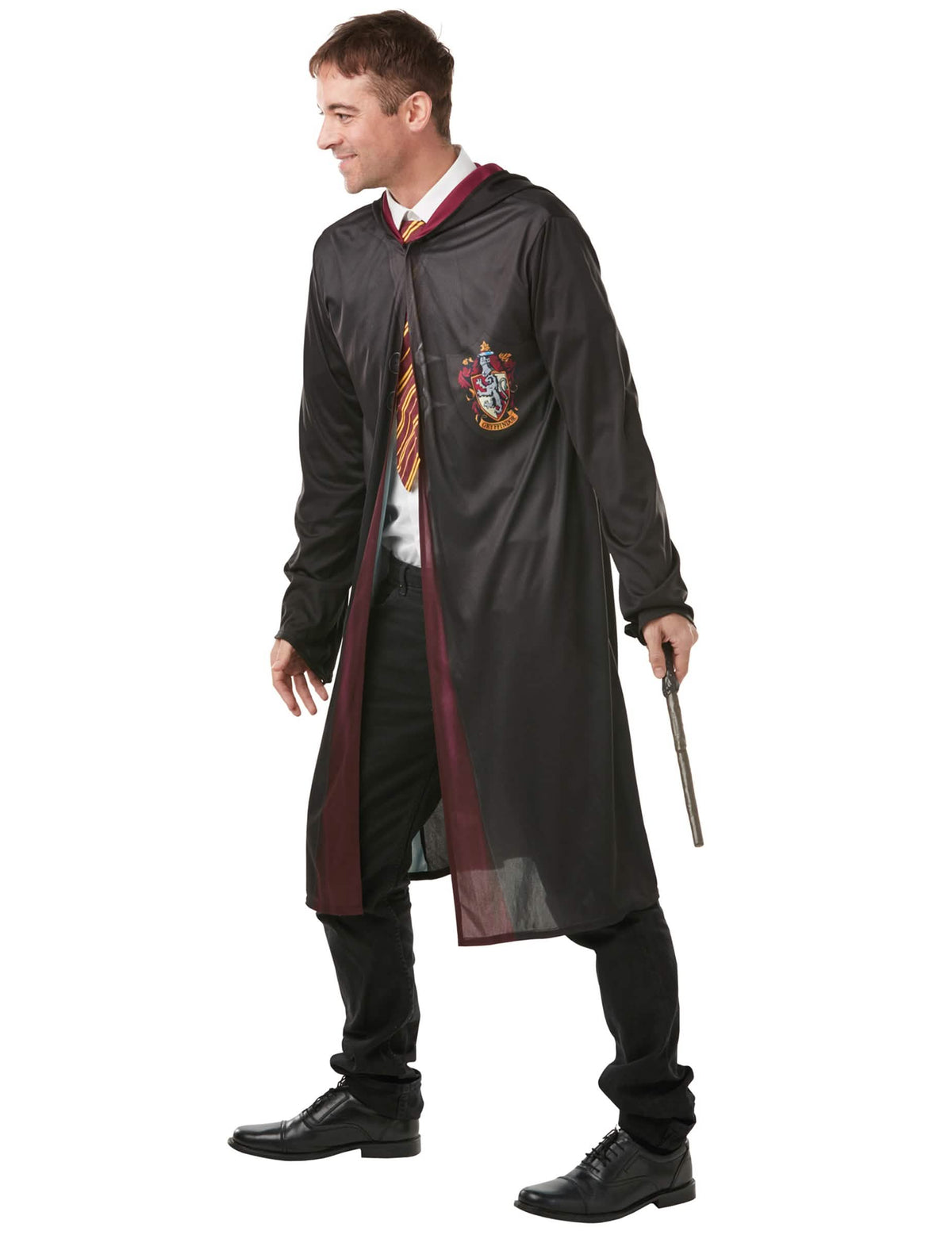Pohľad zboku na kostým s doplnkami Harry Potter