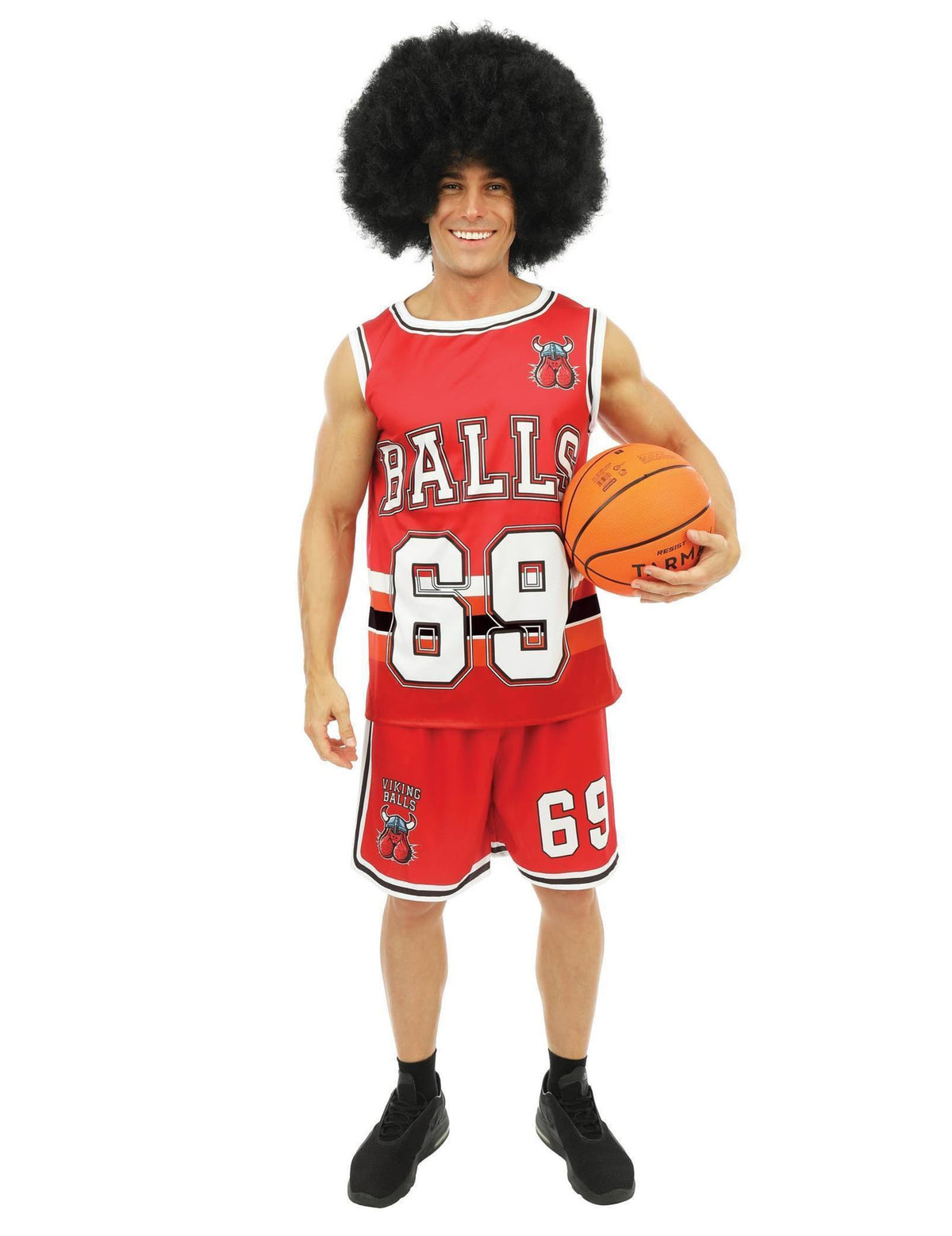 Déguisement de basketteur pour adulte rouge avec numéro 69