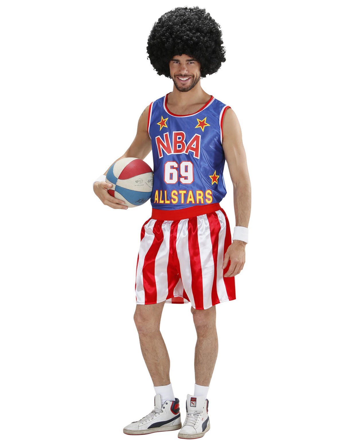 Déguisement basketteur NBA pour adulte bleu et rouge à rayures