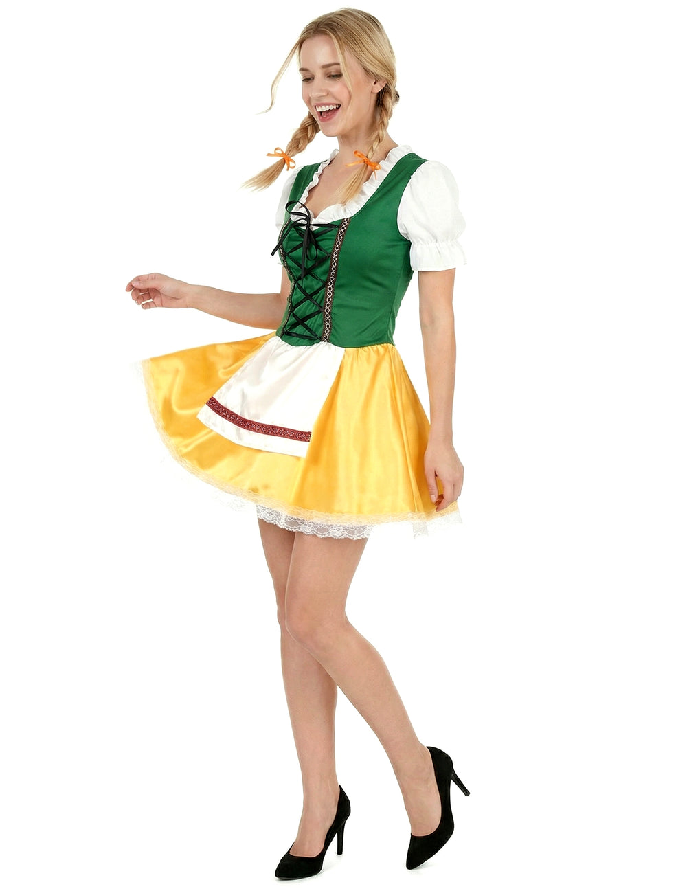 Déguisement bavaroise pour femme jaune et verte