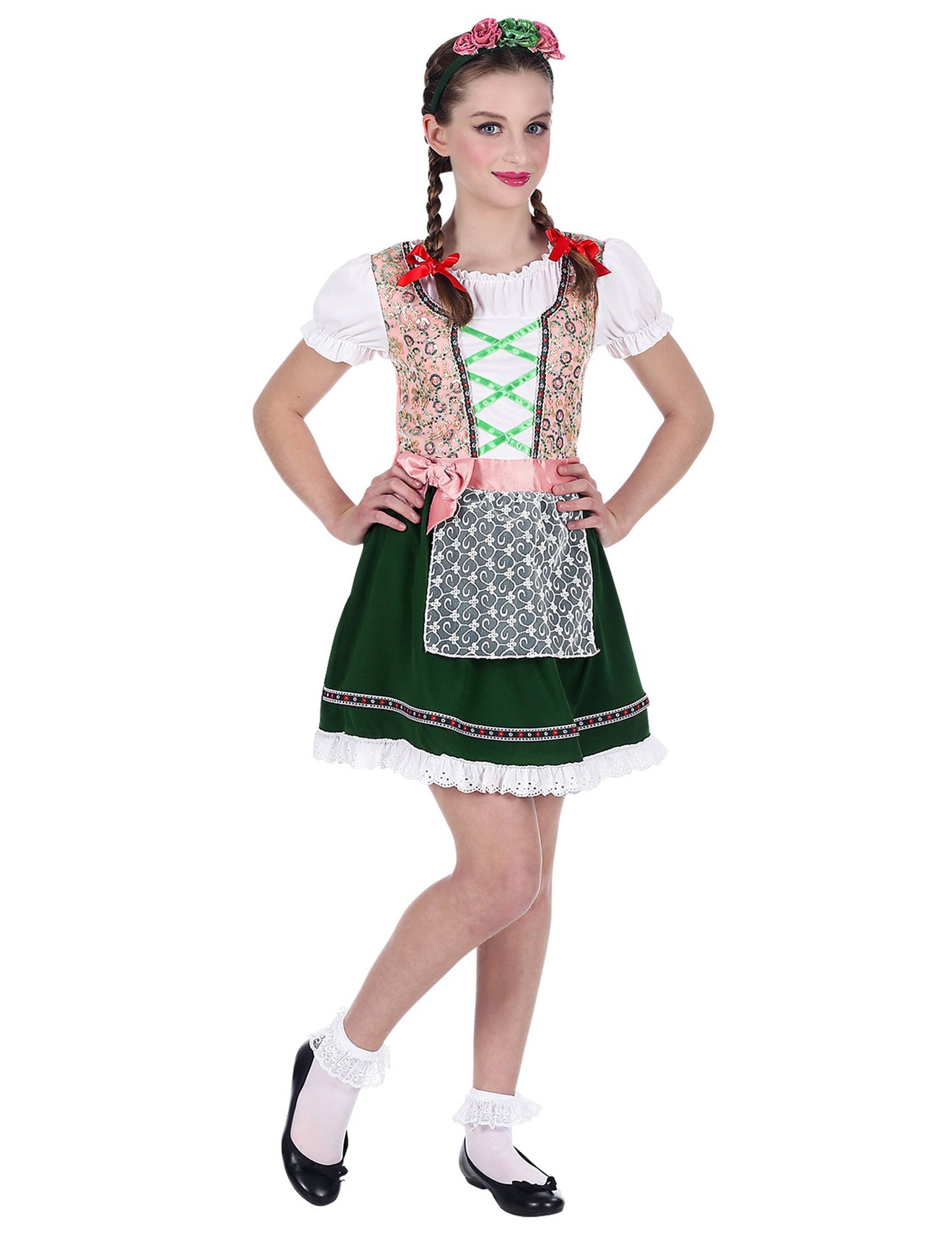 Ružový a zelený bavorský kostým dievčat