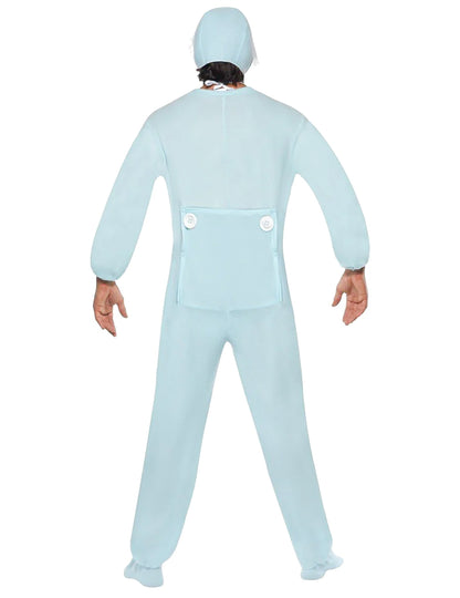 Vue de dos du déguisement de bébé pour homme bleu clair