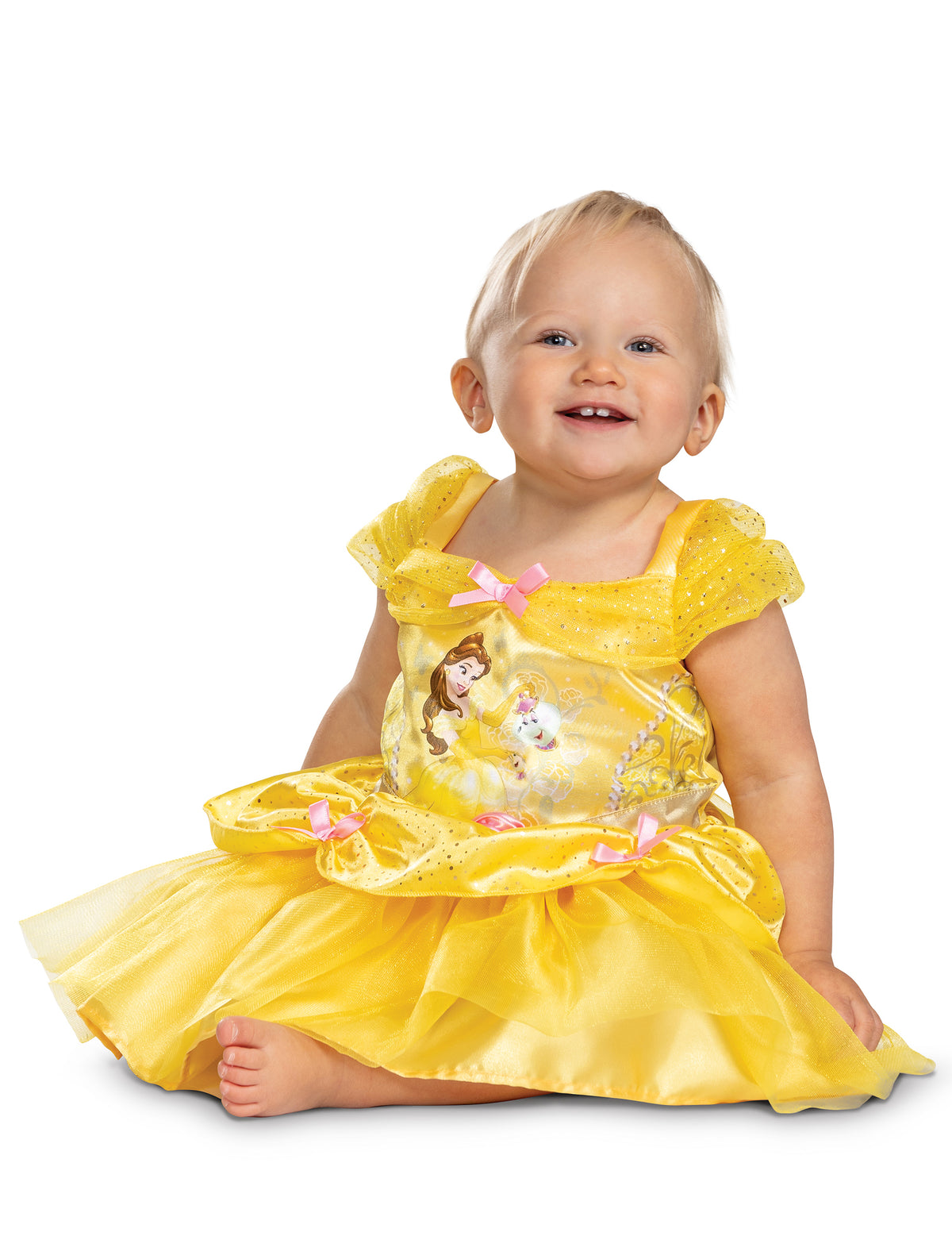 Déguisement Belle La belle et la bête pour fille jaune avec nœuds roses