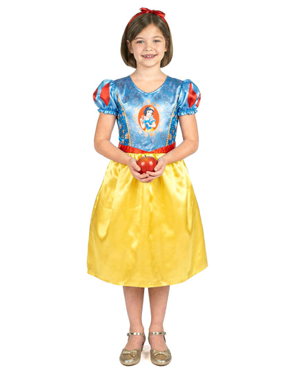 Déguisement Blanche Neige™ basique pour fille bleu et jaune avec serre-tête rouge