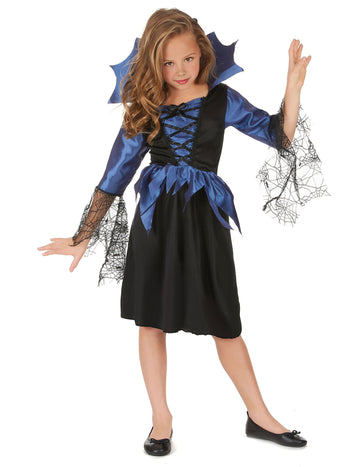 Kostým kráľovnej pavúkov pre dievčatá modrý a čierny