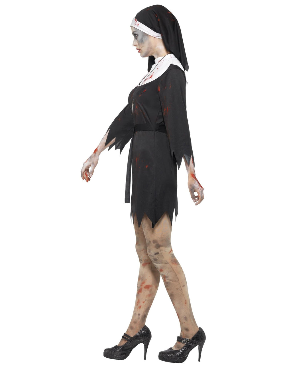 Vue de profil du déguisement bonne soeur zombie