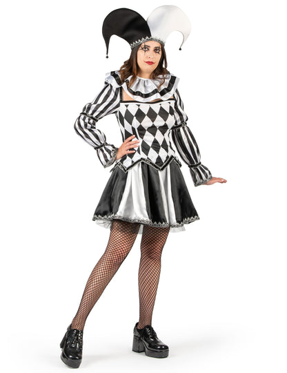 Luxusný dámsky kostým diabolského šaša v čierno-bielej farbe 
