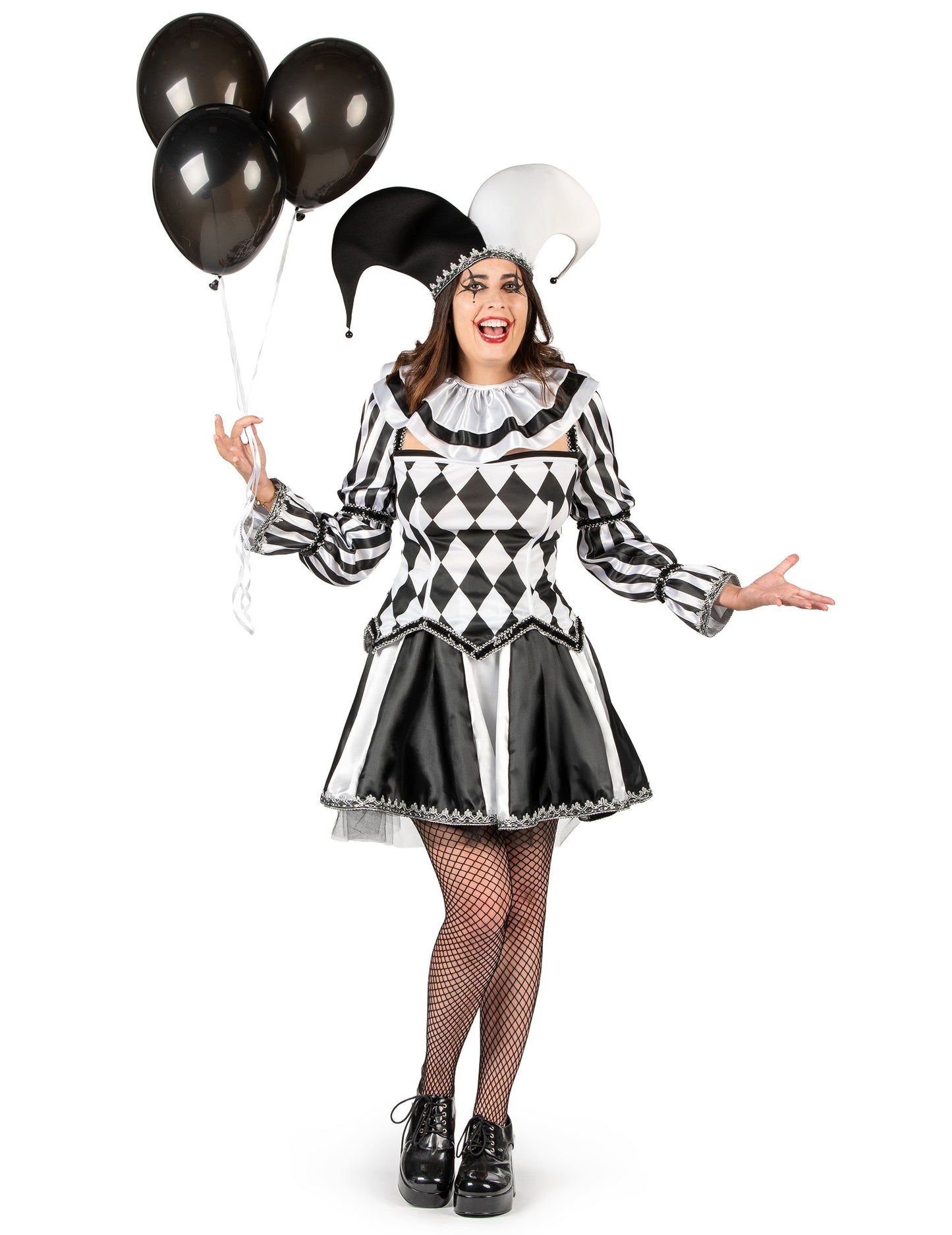 Luxusný dámsky kostým diabolského šaša v čierno-bielej farbe 