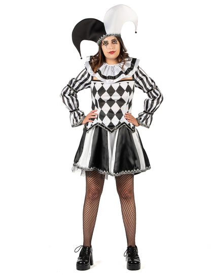 Luxusný dámsky kostým diabolského šaša v čierno-bielej farbe 