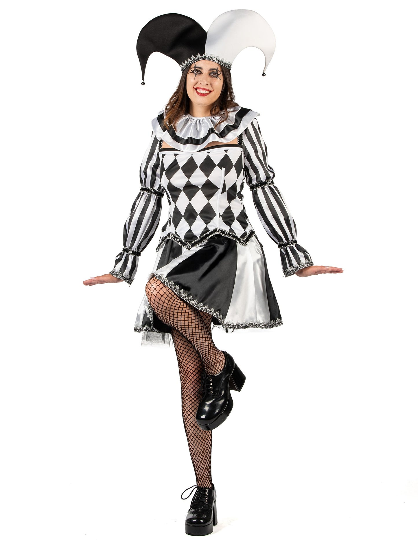 Luxusný dámsky kostým diabolského šaša v čierno-bielej farbe 