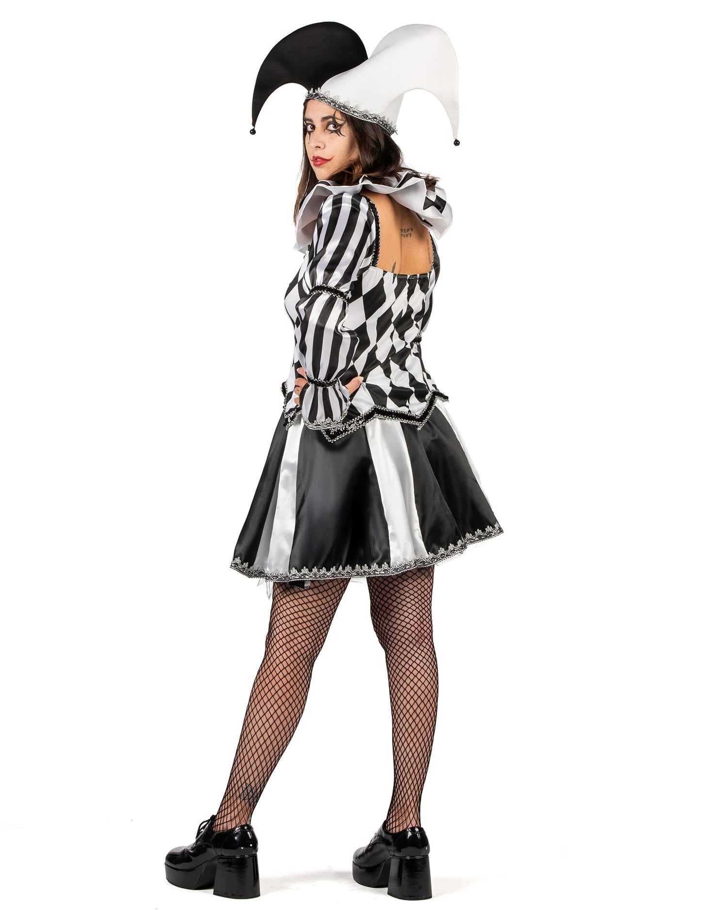 Luxusný dámsky kostým diabolského šaša v čierno-bielej farbe 