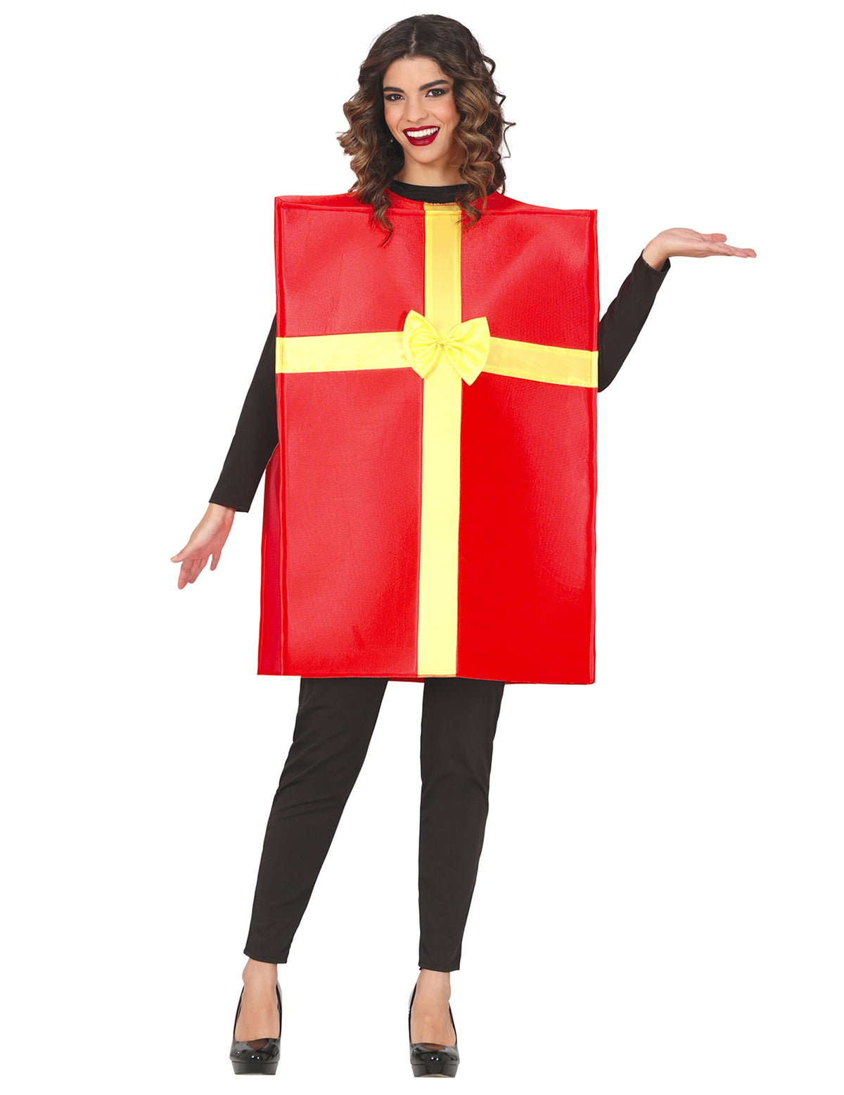 Déguisement cadeau de Noël pour adulte rouge avec ruban jaune