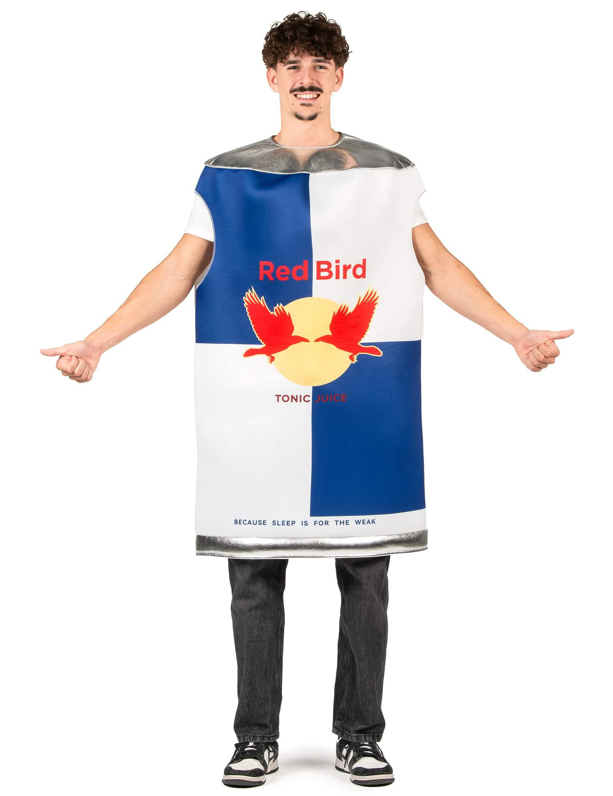 Déguisement canette énergisante pour adulte bleu et blanc avec logo Red Bird