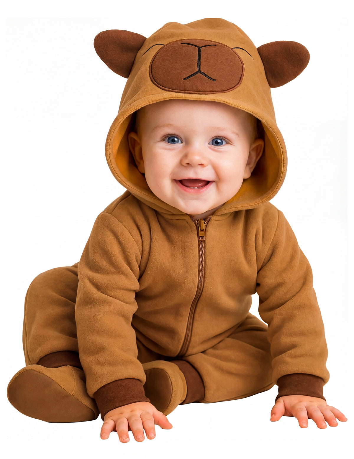 Déguisement de capybara pour bébé marron avec capuche à oreilles