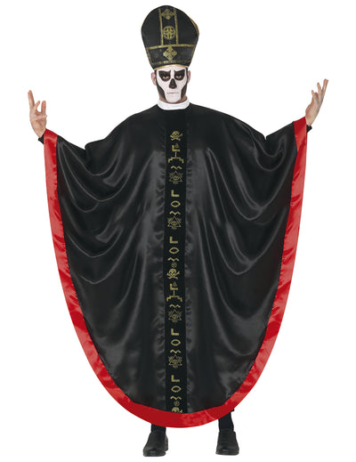 Déguisement cardinal satanique pour adulte noir et rouge avec motifs dorés