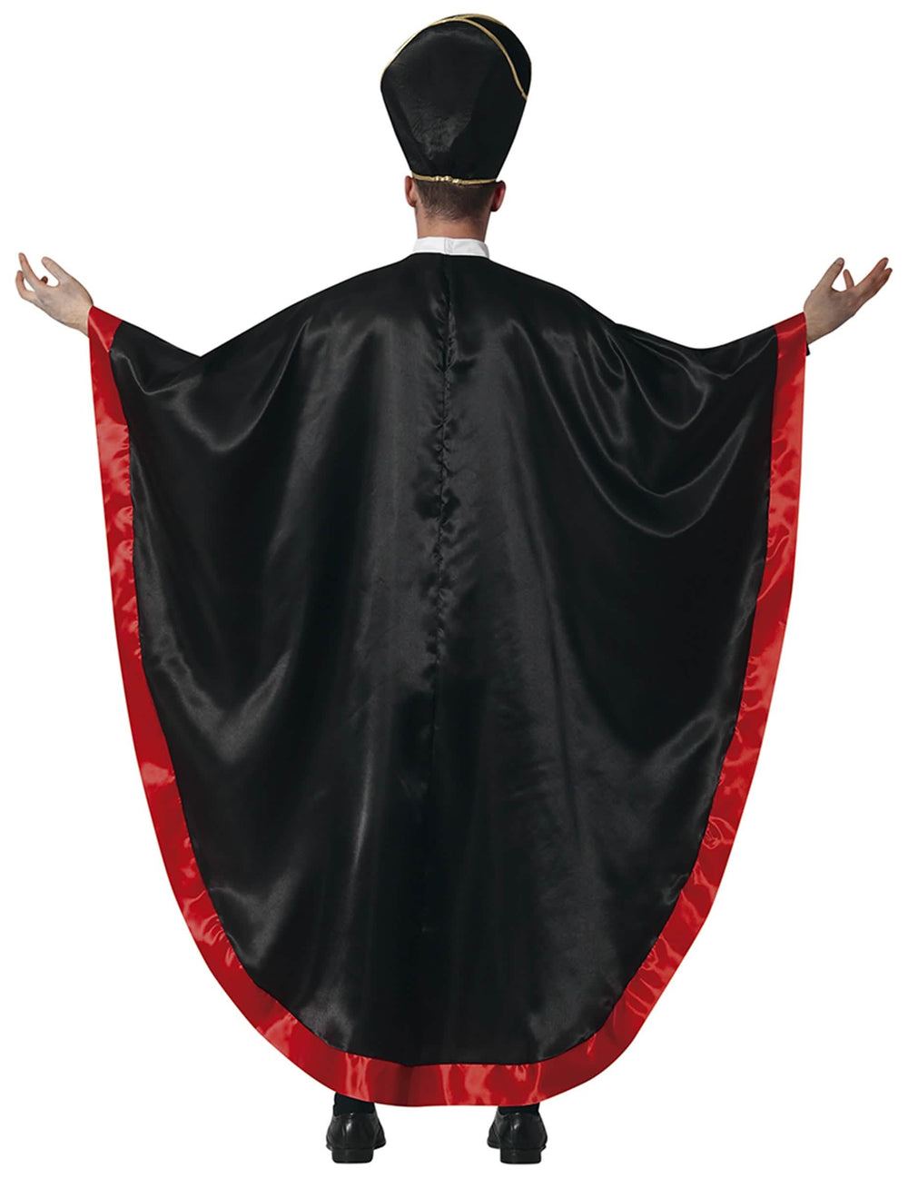 Pohľad zozadu na kostým satanistického kardinála