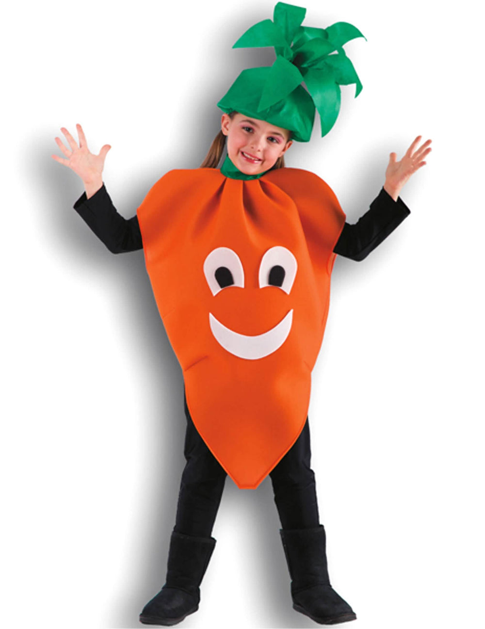 Kostým mrkvy pre dievča oranžová s zelenou pokrývkou hlavy