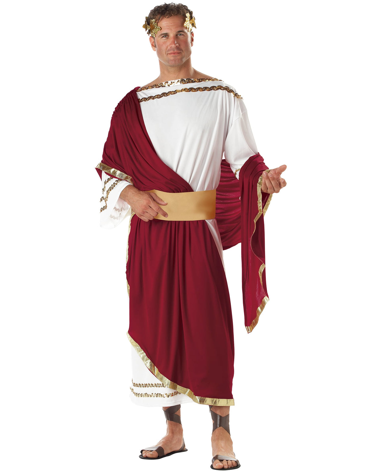 Déguisement César pour homme blanc et bordeaux avec détails dorés