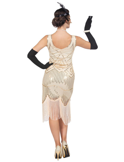 Luxusný dámsky charlestonový kostým v béžovej farbe so flitrami 